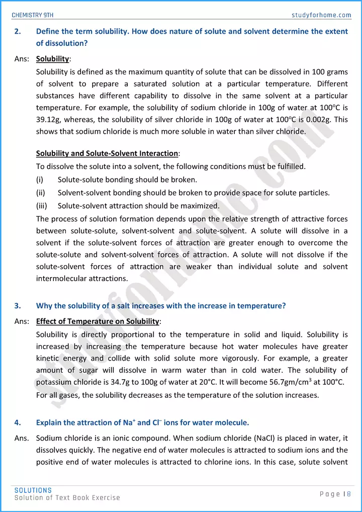 solutions solution of text book exercise chemistry class 9th 08