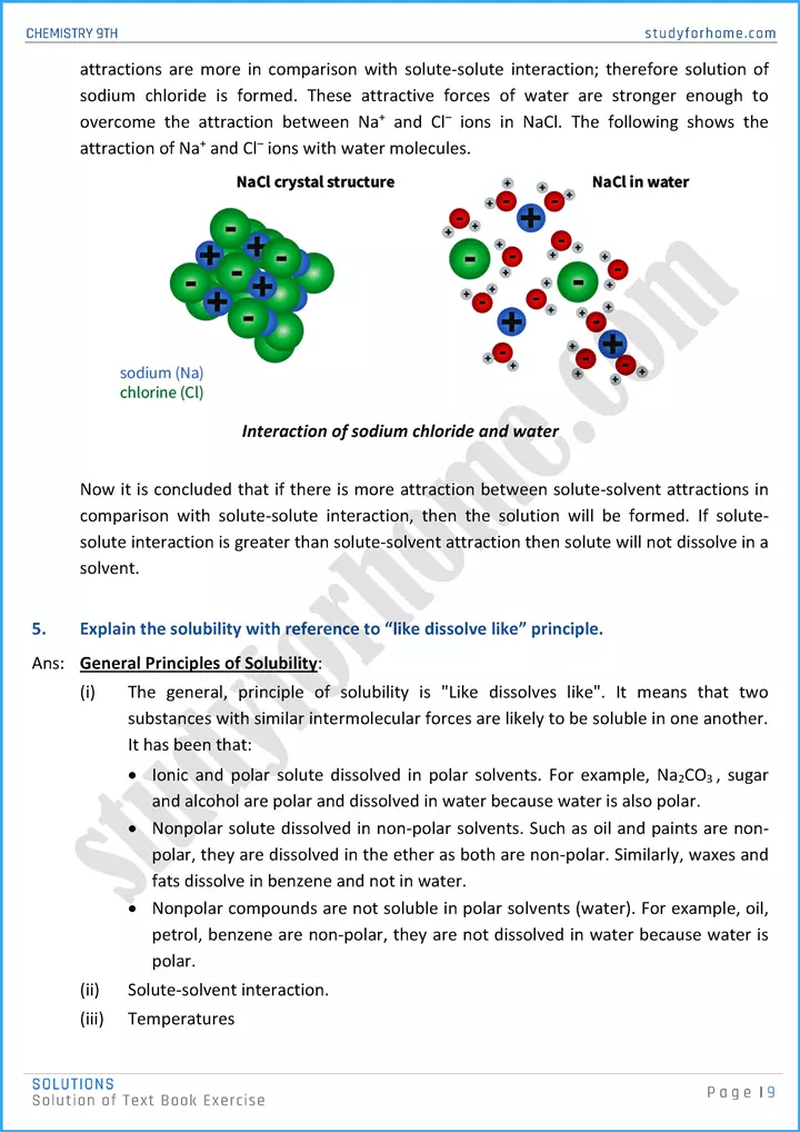 solutions solution of text book exercise chemistry class 9th 09