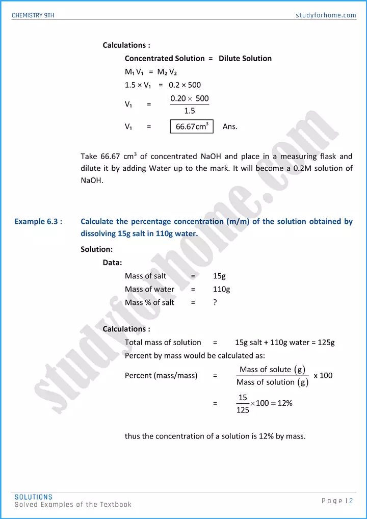 solutions solved examples of the textbook chemistry class 9th 02