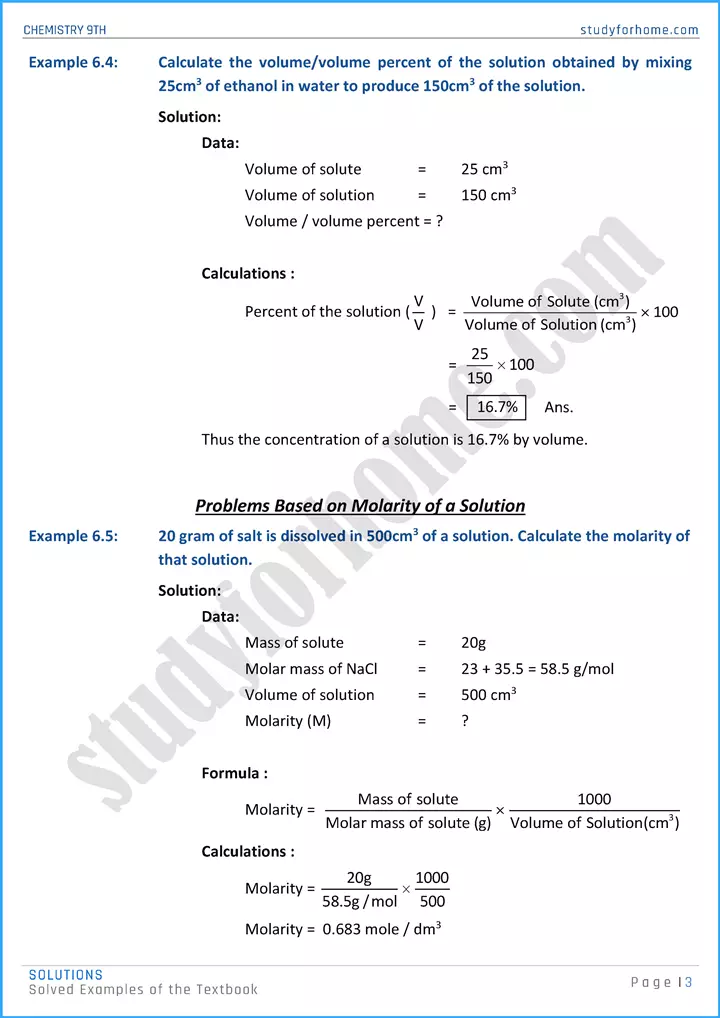 solutions solved examples of the textbook chemistry class 9th 03