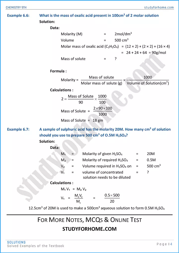 solutions solved examples of the textbook chemistry class 9th 04