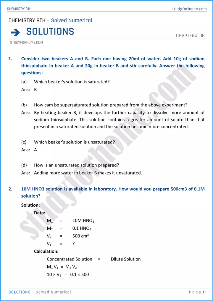 solutions solved numerical chemistry class 9th 01