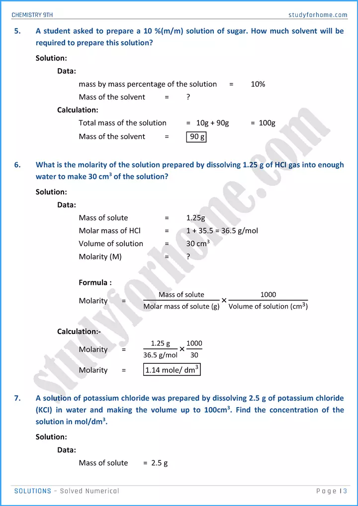 solutions solved numerical chemistry class 9th 03