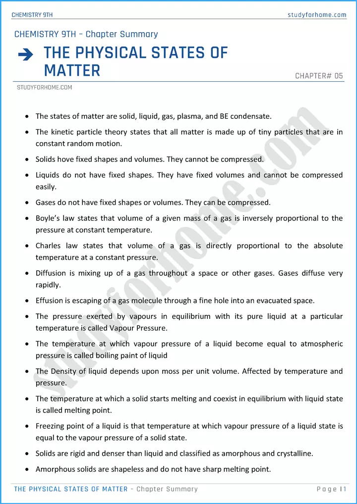the-physical-states-of-matter-chapter-summary-chemistry-class-9th