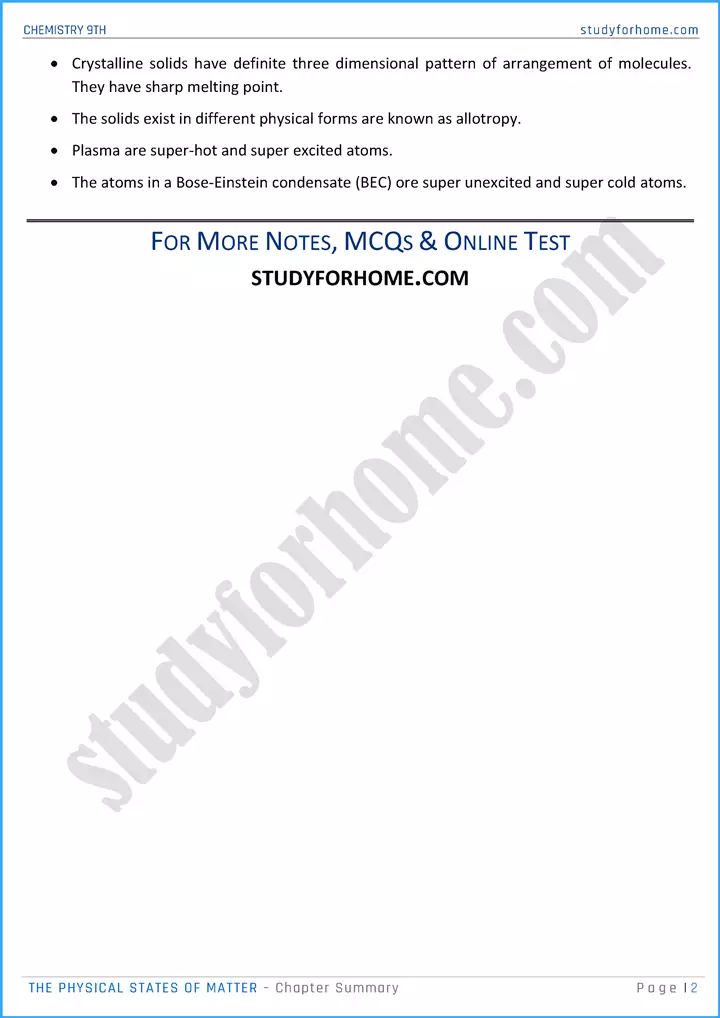 the physical states of matter chapter summary chemistry class 9th 02