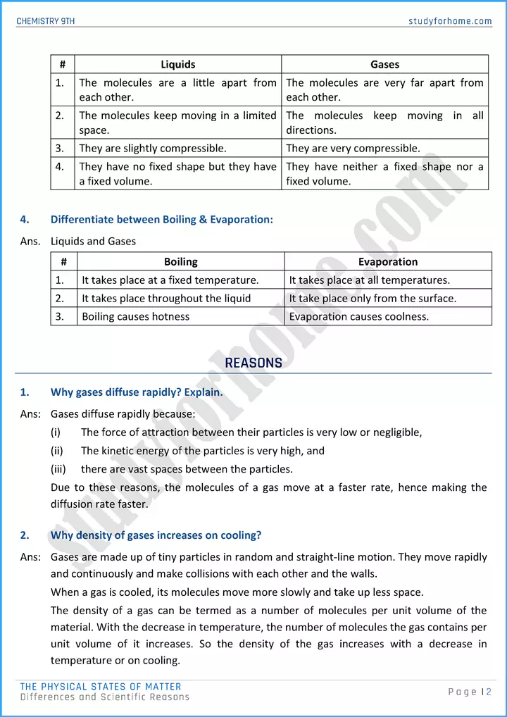 the physical states of matter differences and scientific reasons chemistry class 9th 02