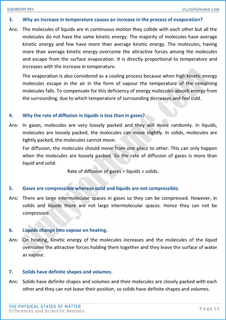 the physical states of matter differences and scientific reasons chemistry class 9th 03