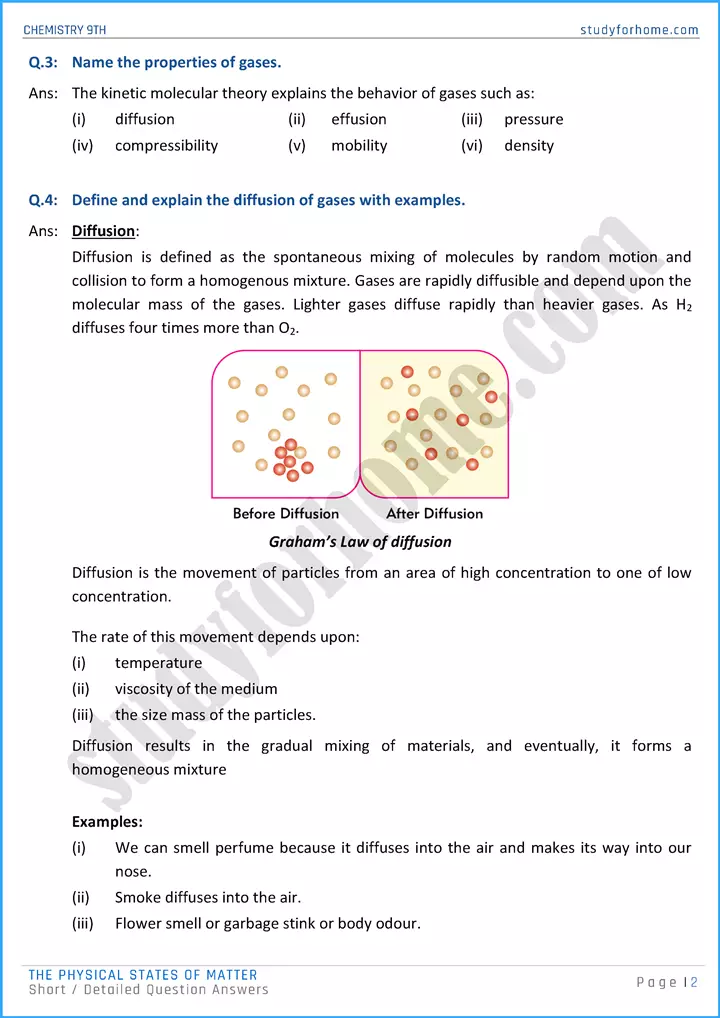 the physical states of matter short and detailed question answers chemistry class 9th 02