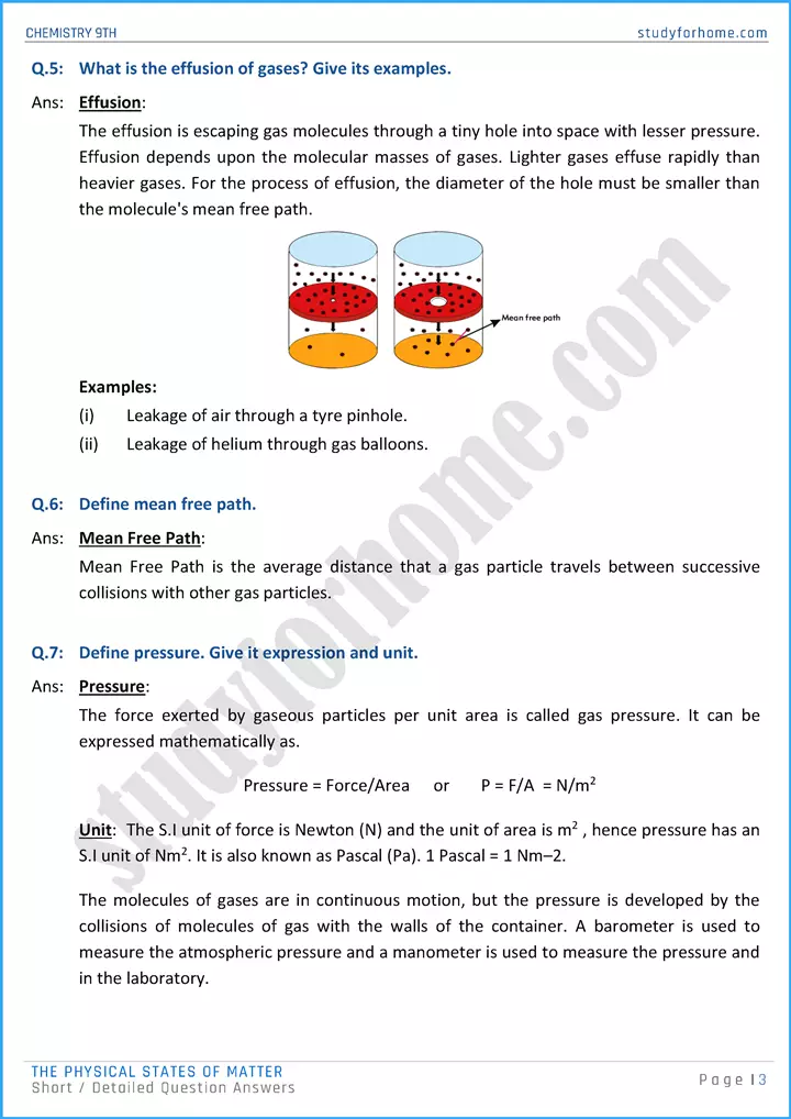 the physical states of matter short and detailed question answers chemistry class 9th 03