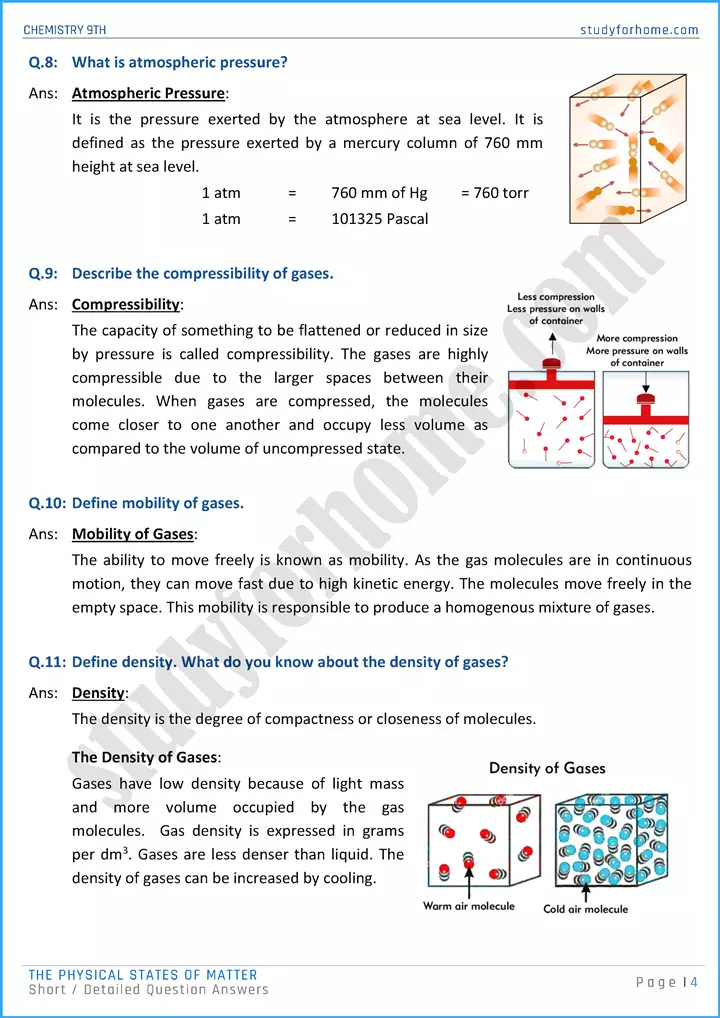 the physical states of matter short and detailed question answers chemistry class 9th 04