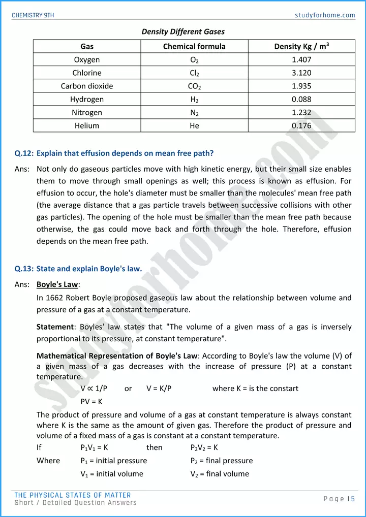 the physical states of matter short and detailed question answers chemistry class 9th 05