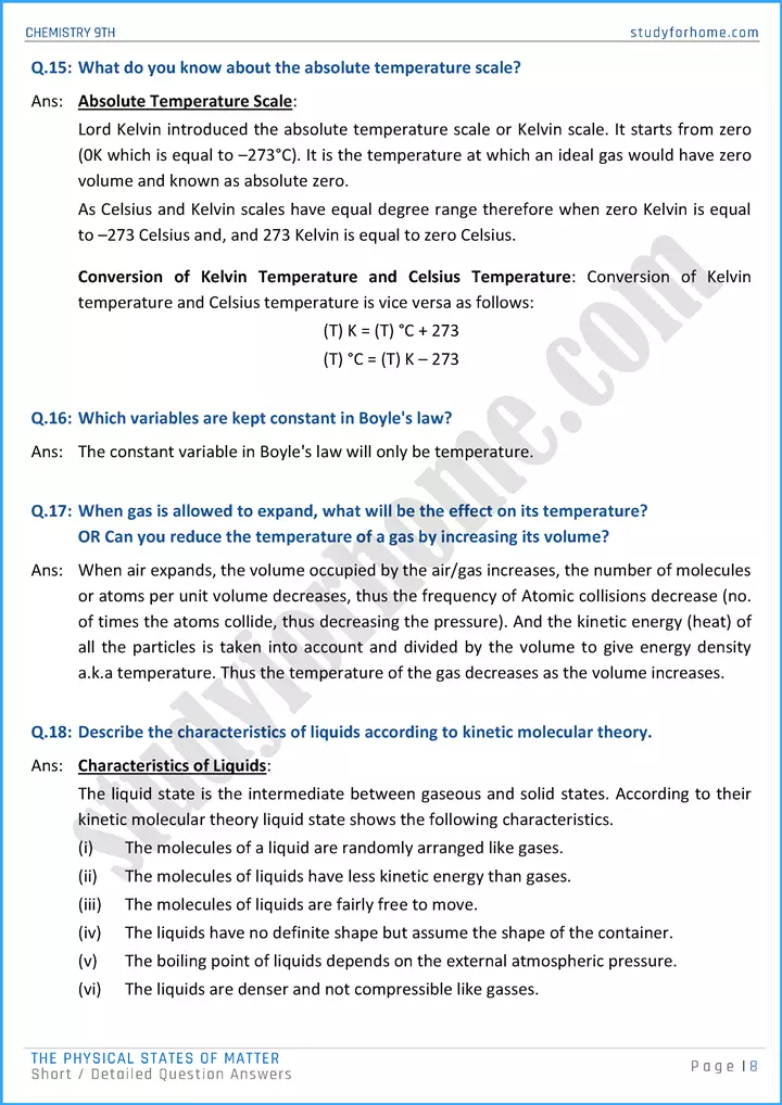 the physical states of matter short and detailed question answers chemistry class 9th 08