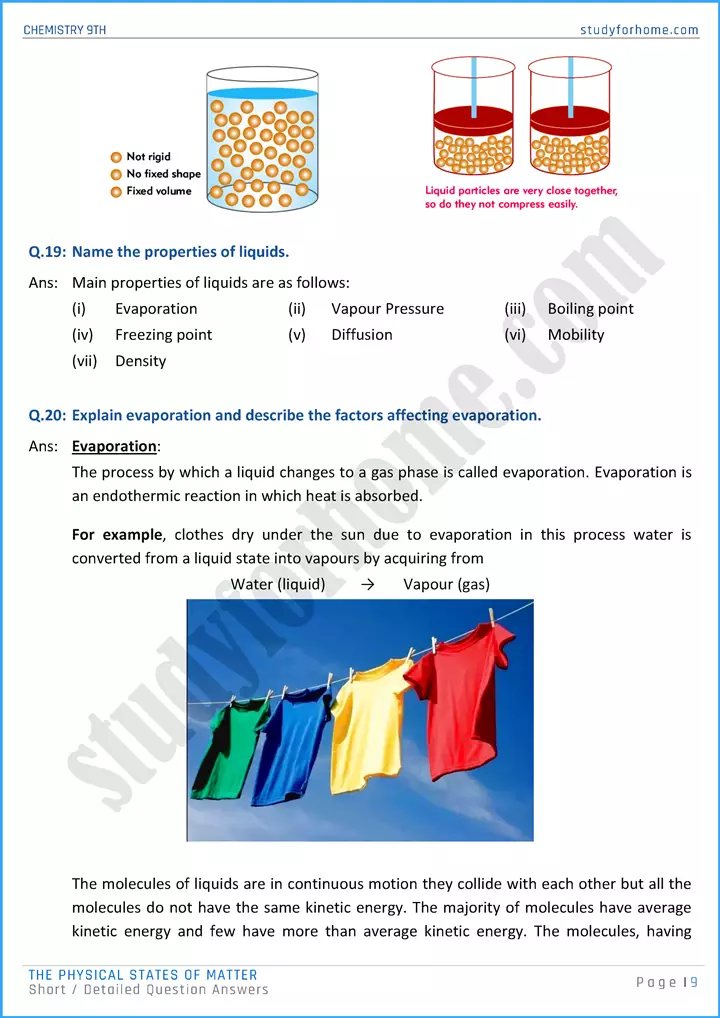 the physical states of matter short and detailed question answers chemistry class 9th 09