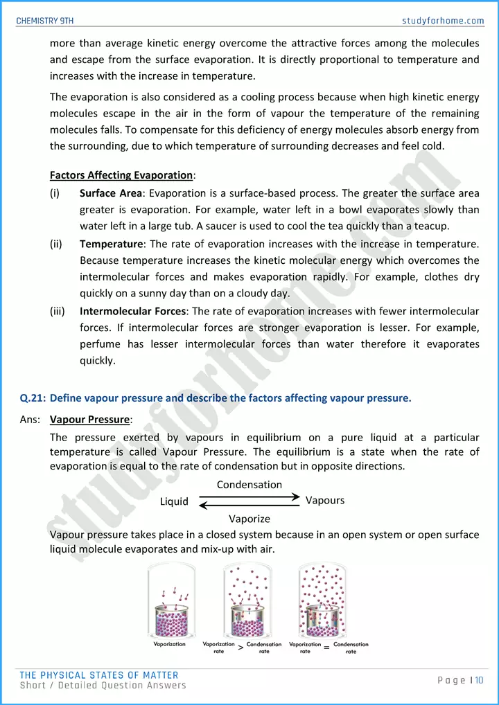 the physical states of matter short and detailed question answers chemistry class 9th 10