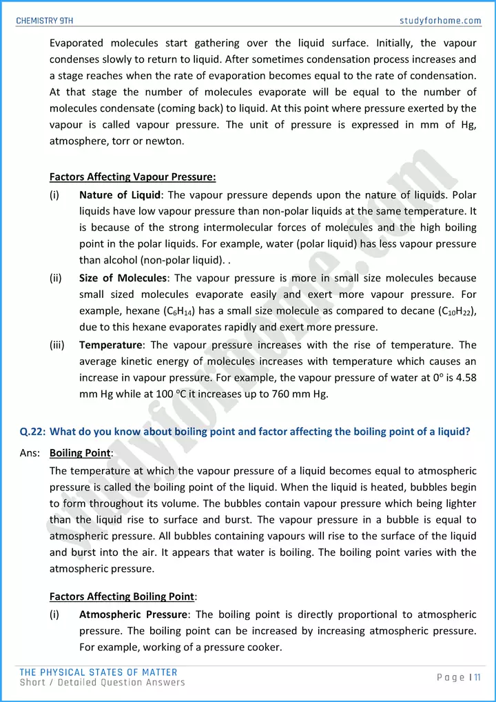 the physical states of matter short and detailed question answers chemistry class 9th 11