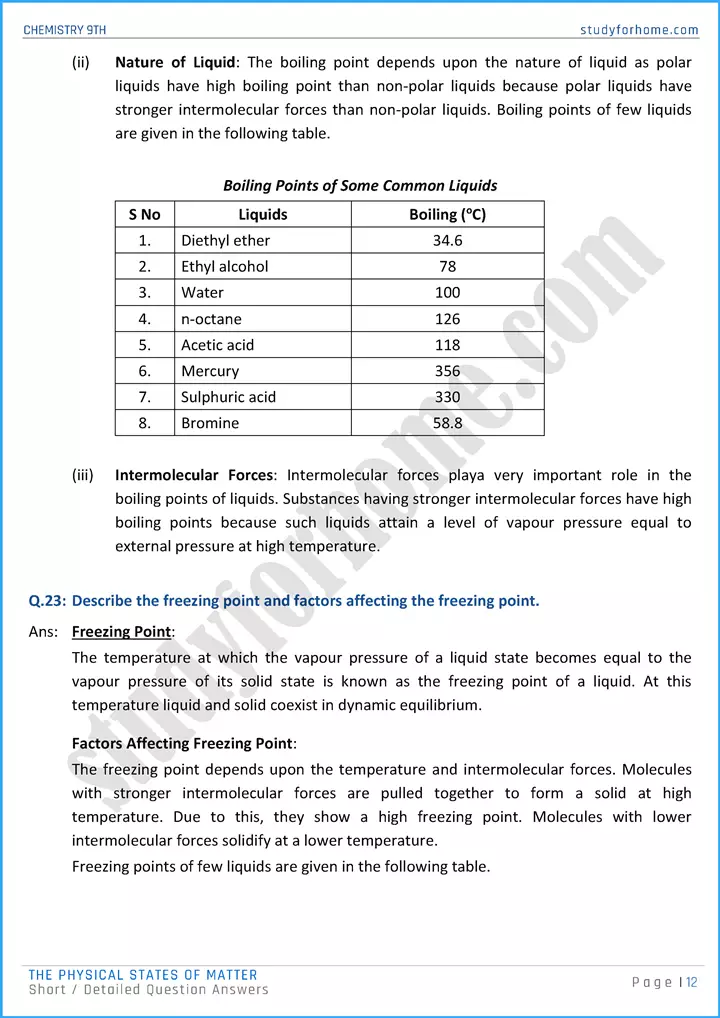 the physical states of matter short and detailed question answers chemistry class 9th 12