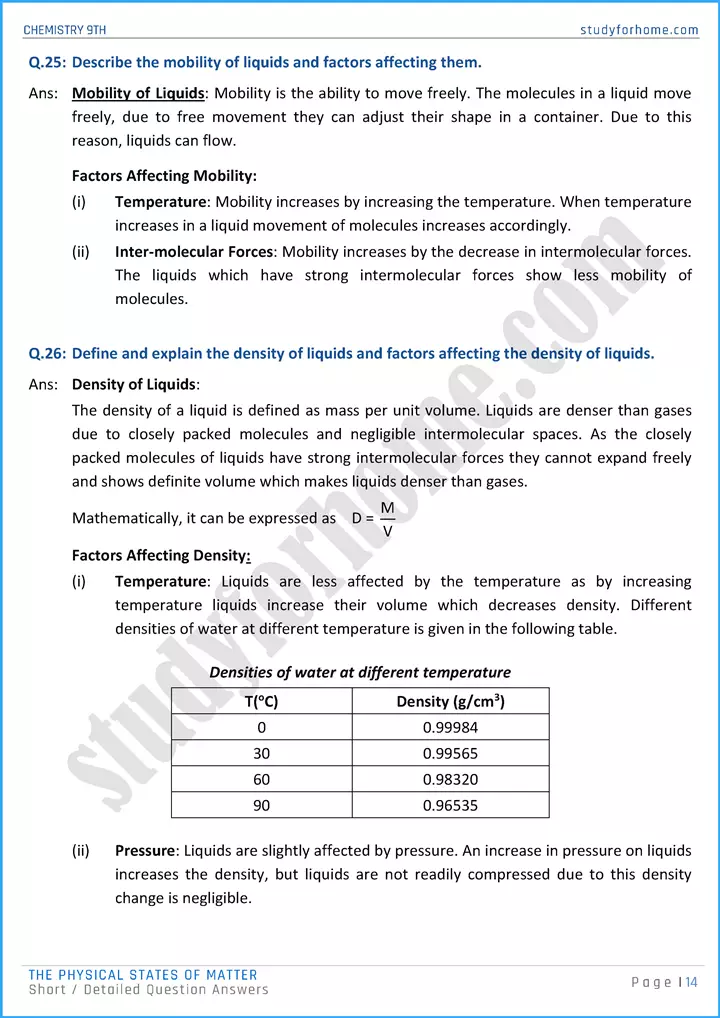 the physical states of matter short and detailed question answers chemistry class 9th 14