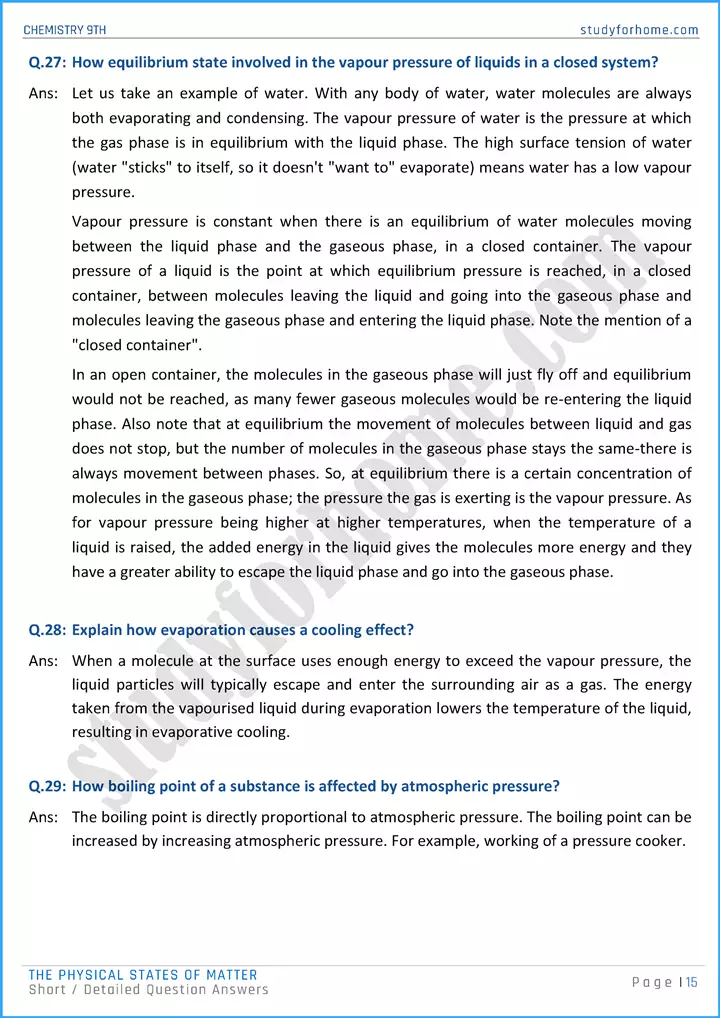 the physical states of matter short and detailed question answers chemistry class 9th 15