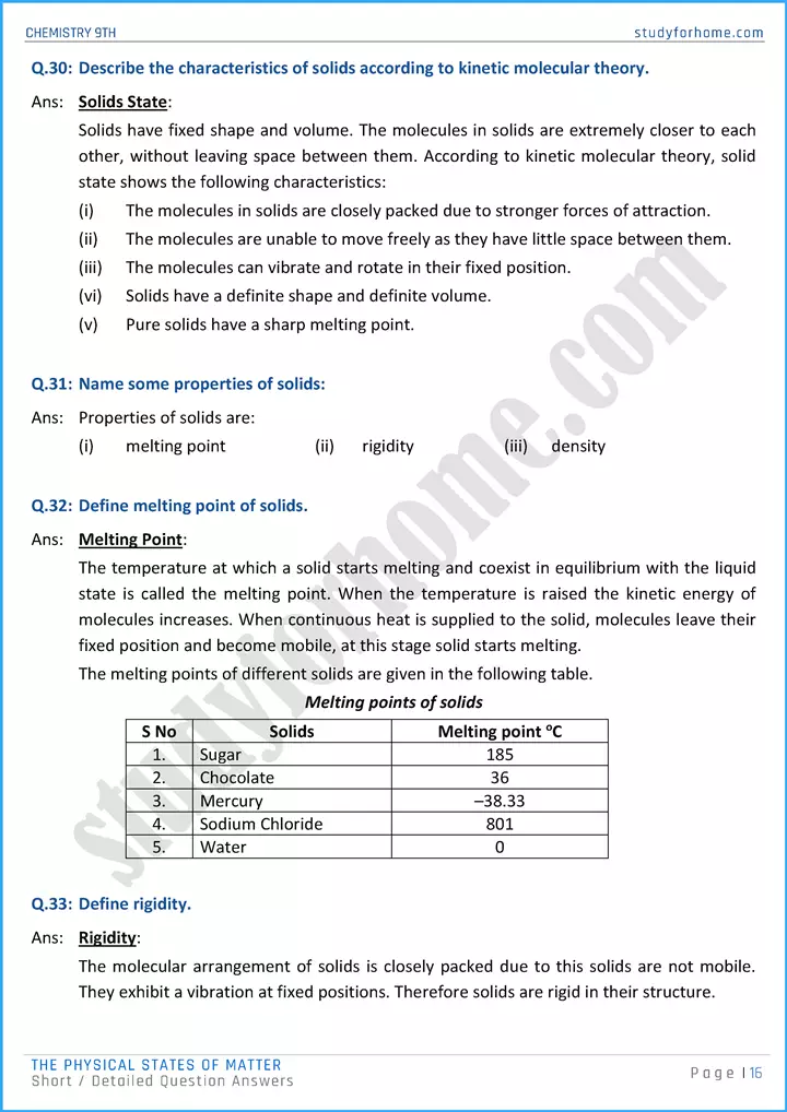 the physical states of matter short and detailed question answers chemistry class 9th 16