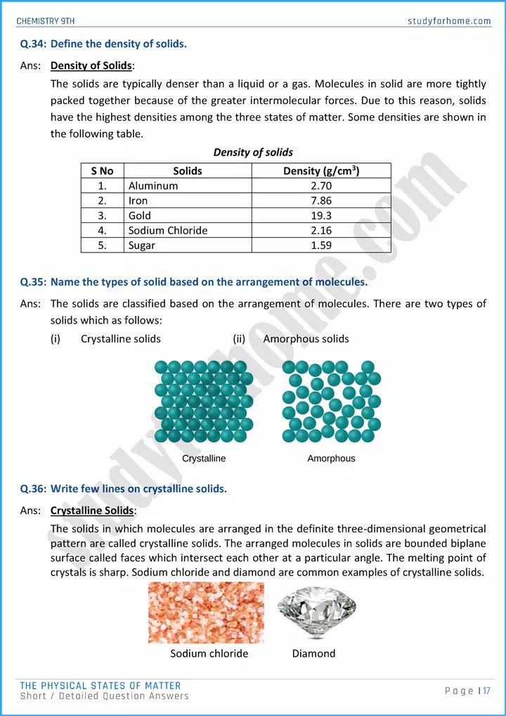 the physical states of matter short and detailed question answers chemistry class 9th 17