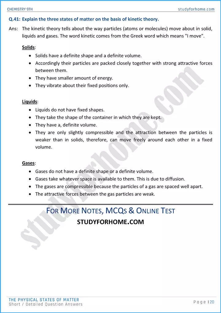 the physical states of matter short and detailed question answers chemistry class 9th 20