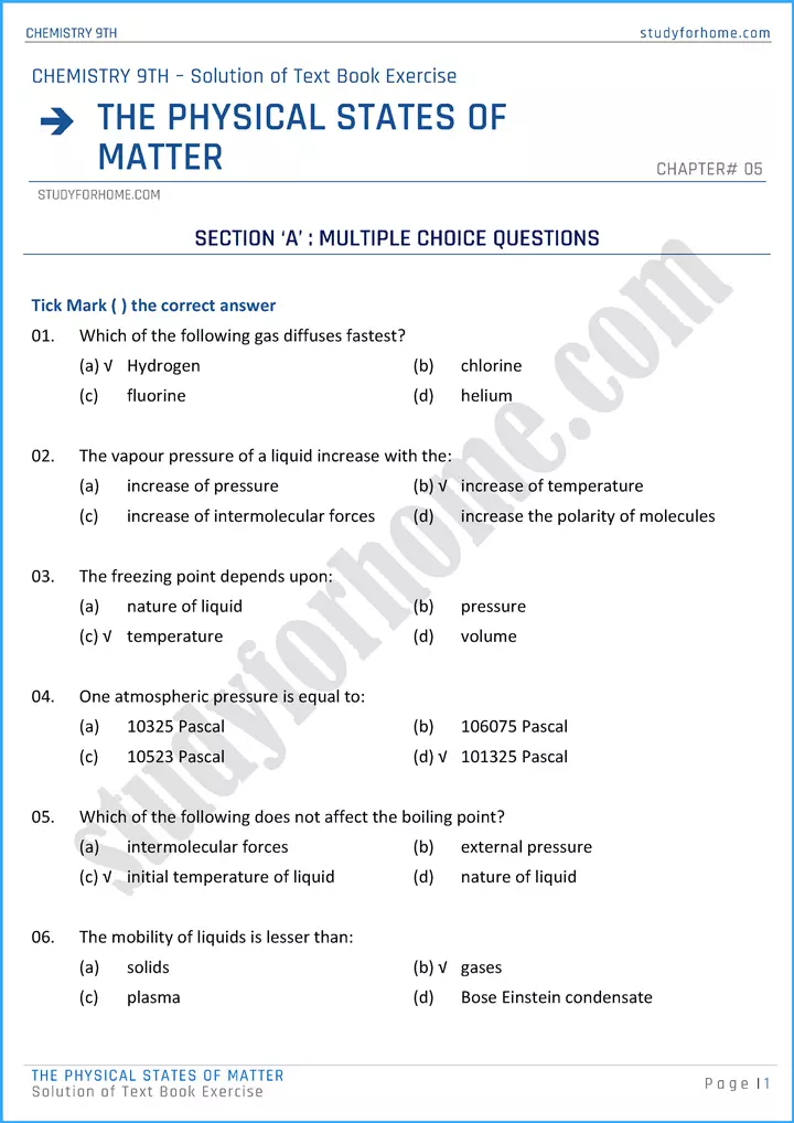 the-physical-states-of-matter-solution-of-text-book-exercise-chemistry-class-9th