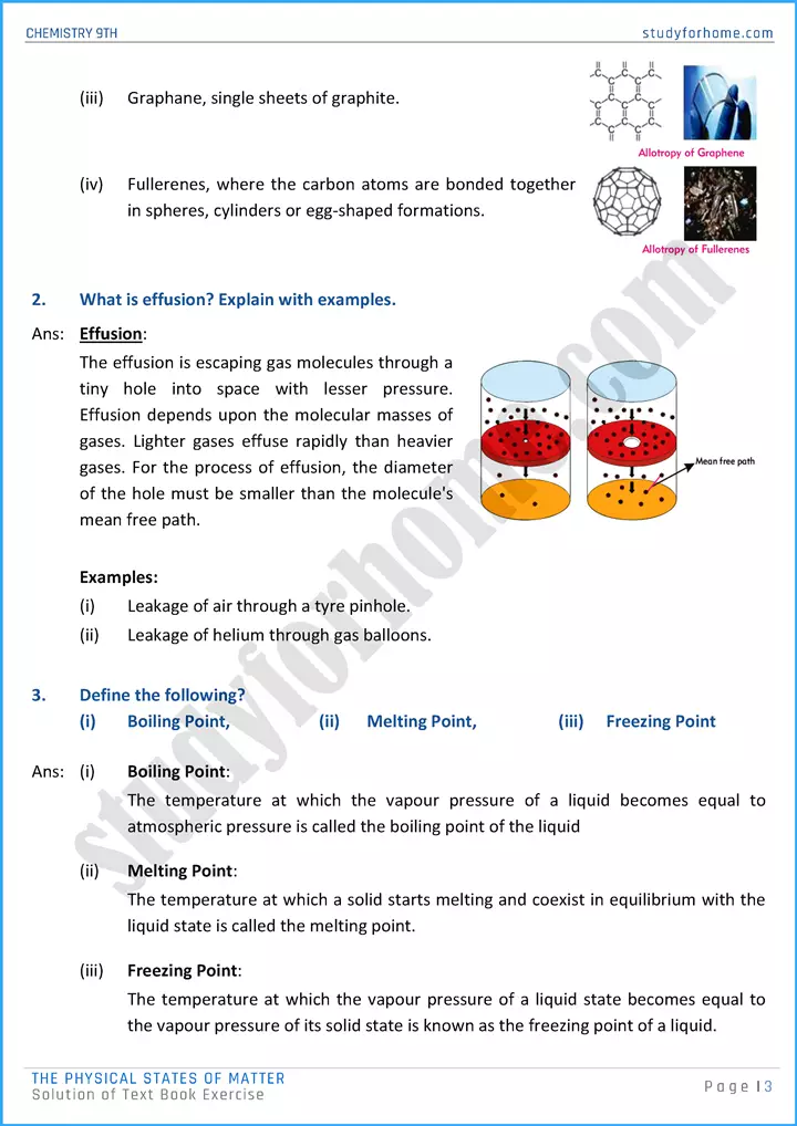 the physical states of matter solution of text book exercise chemistry class 9th 03