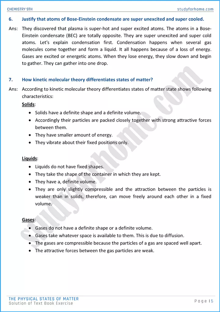 the physical states of matter solution of text book exercise chemistry class 9th 05