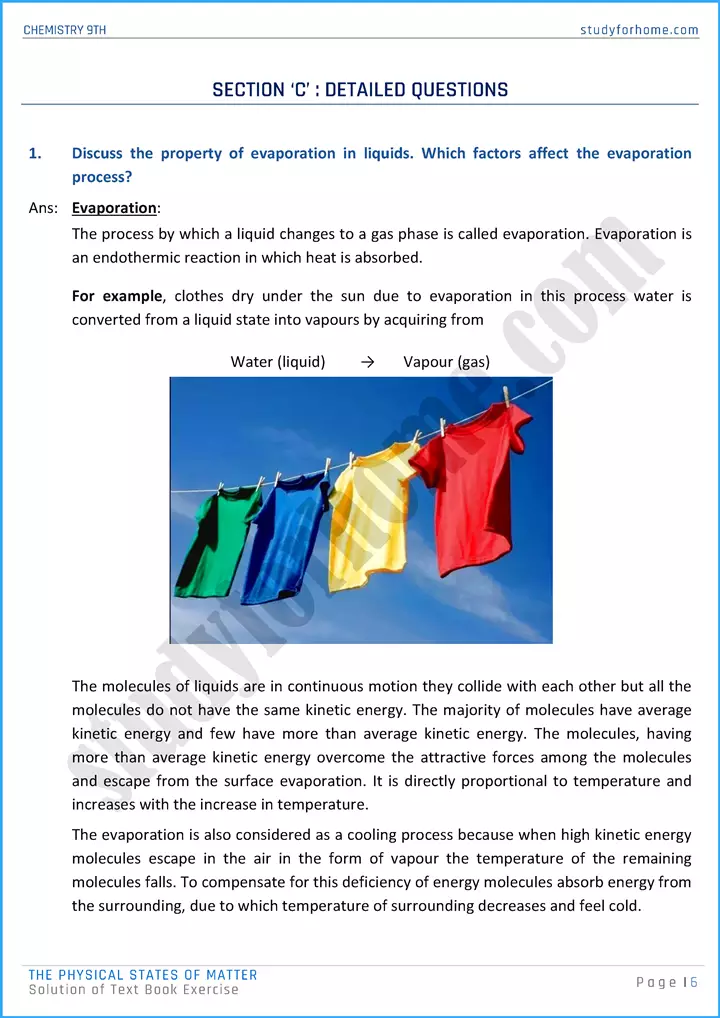 the physical states of matter solution of text book exercise chemistry class 9th 06