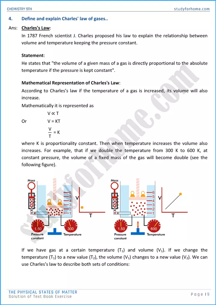 the physical states of matter solution of text book exercise chemistry class 9th 09