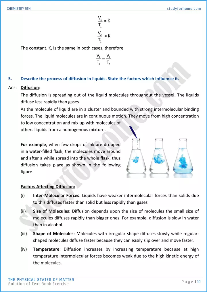 the physical states of matter solution of text book exercise chemistry class 9th 10