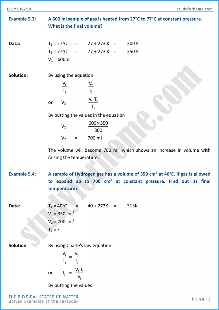 the physical states of matter solved examples of the textbook chemistry class 9th 02