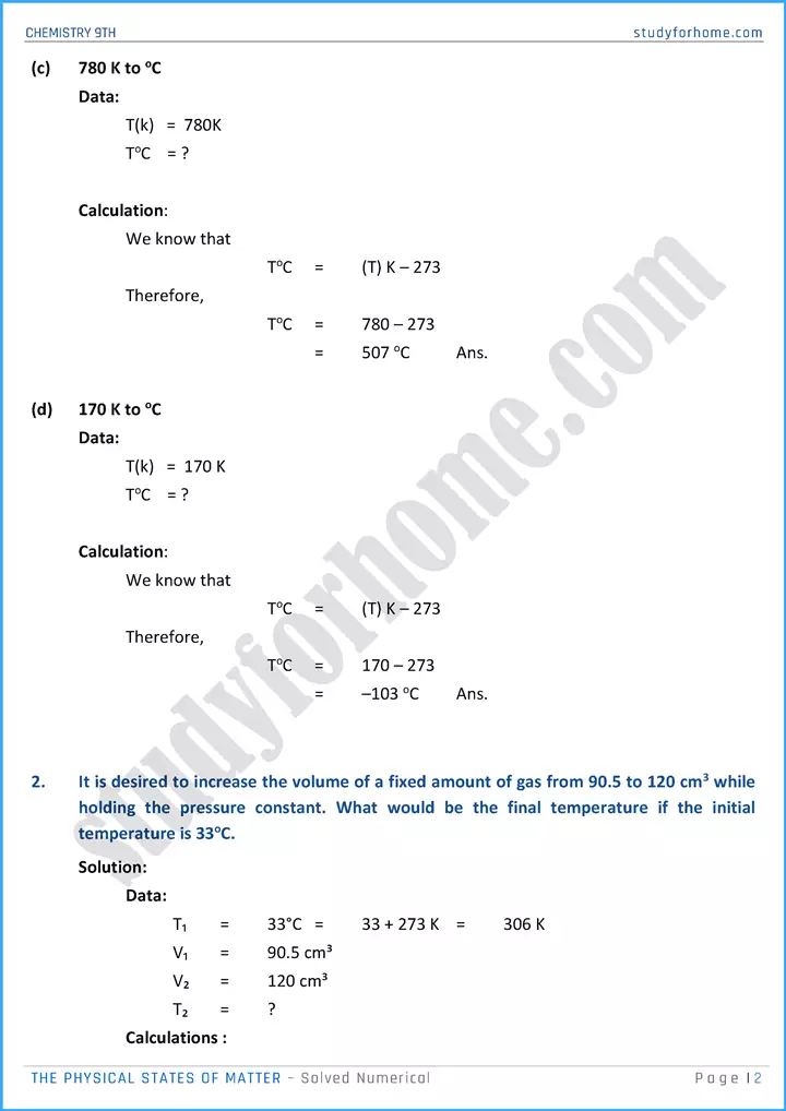 the physical states of matter solved numerical chemistry class 9th 02