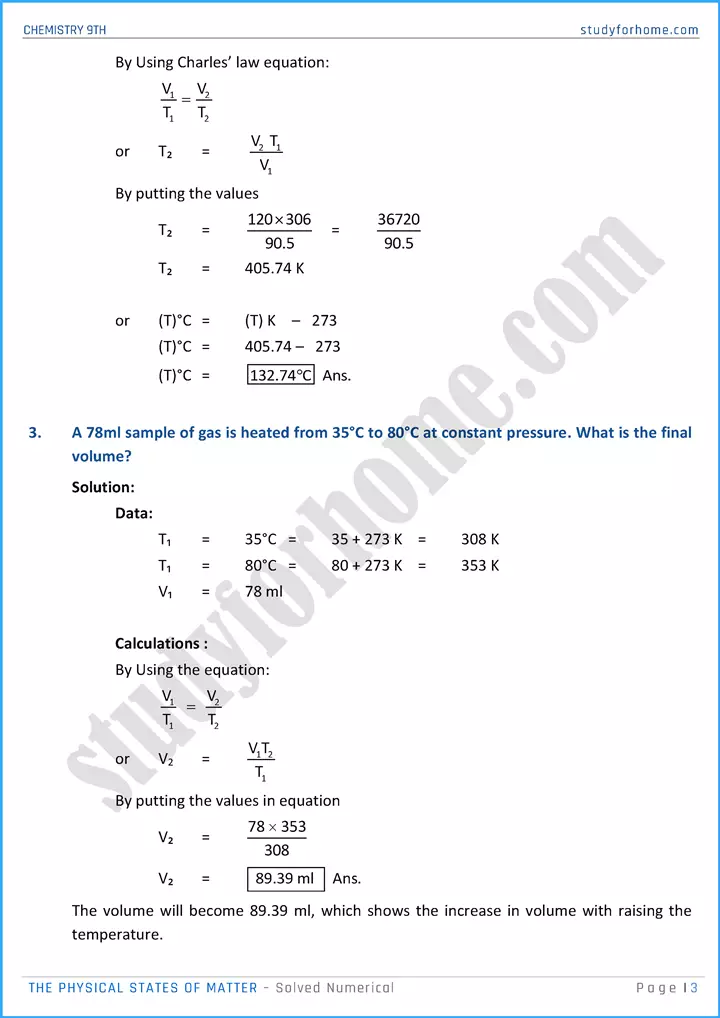 the physical states of matter solved numerical chemistry class 9th 03