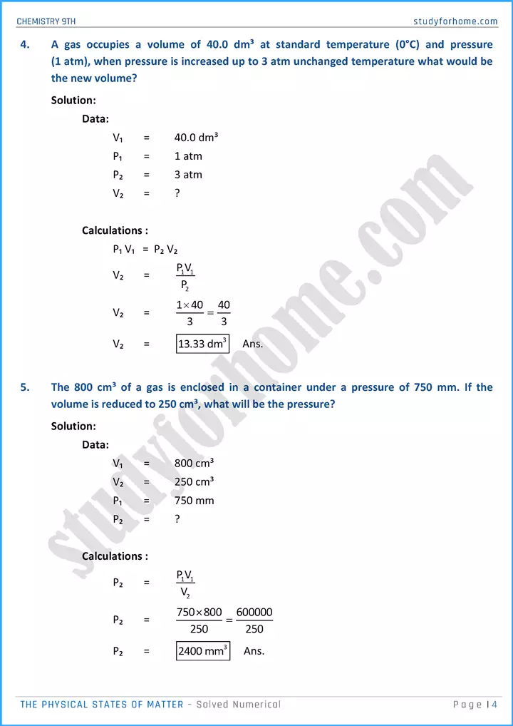 the physical states of matter solved numerical chemistry class 9th 04