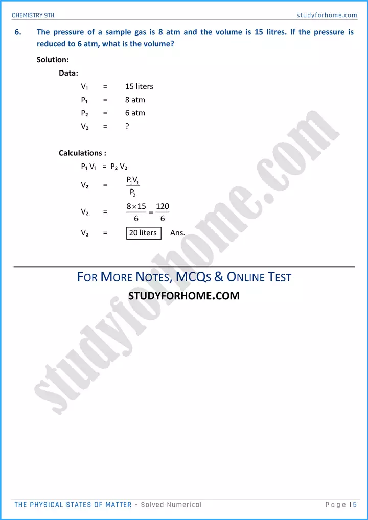 the physical states of matter solved numerical chemistry class 9th 05