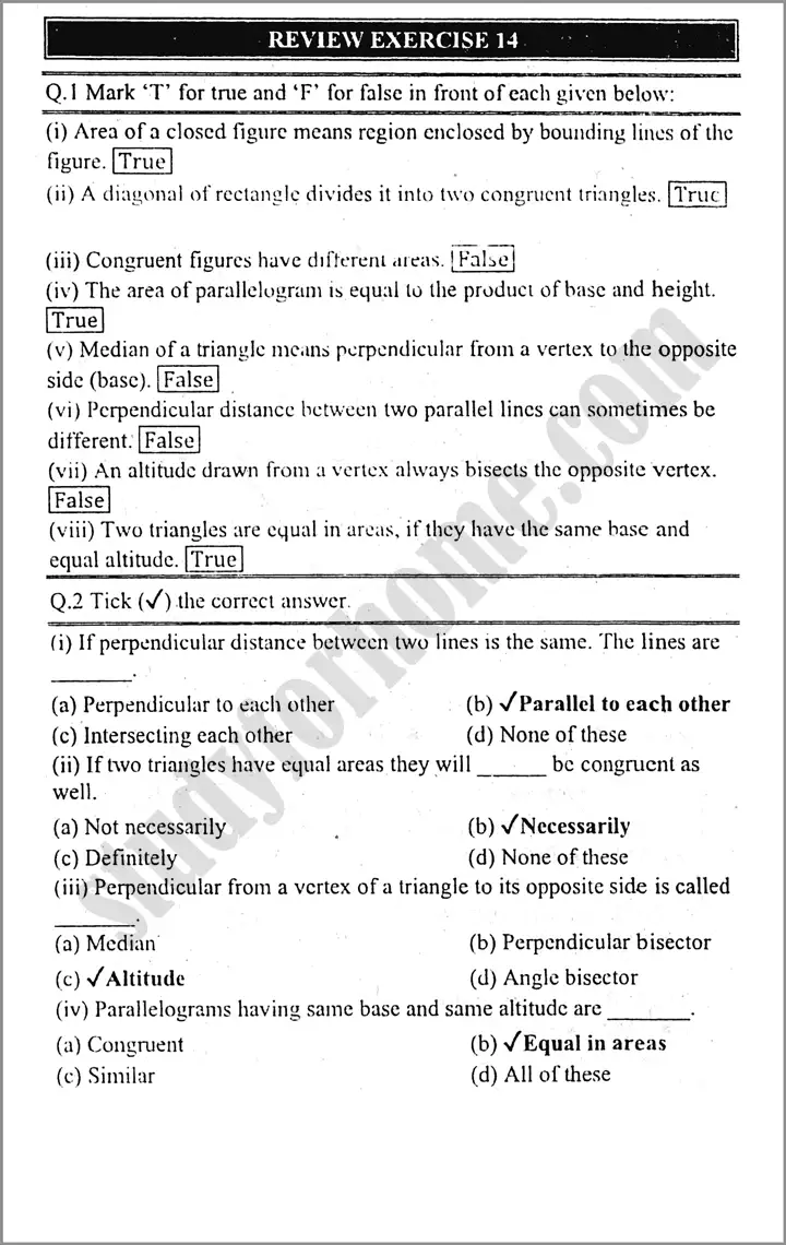 theorems related with area review exercise 14 mathematics class 9th 01