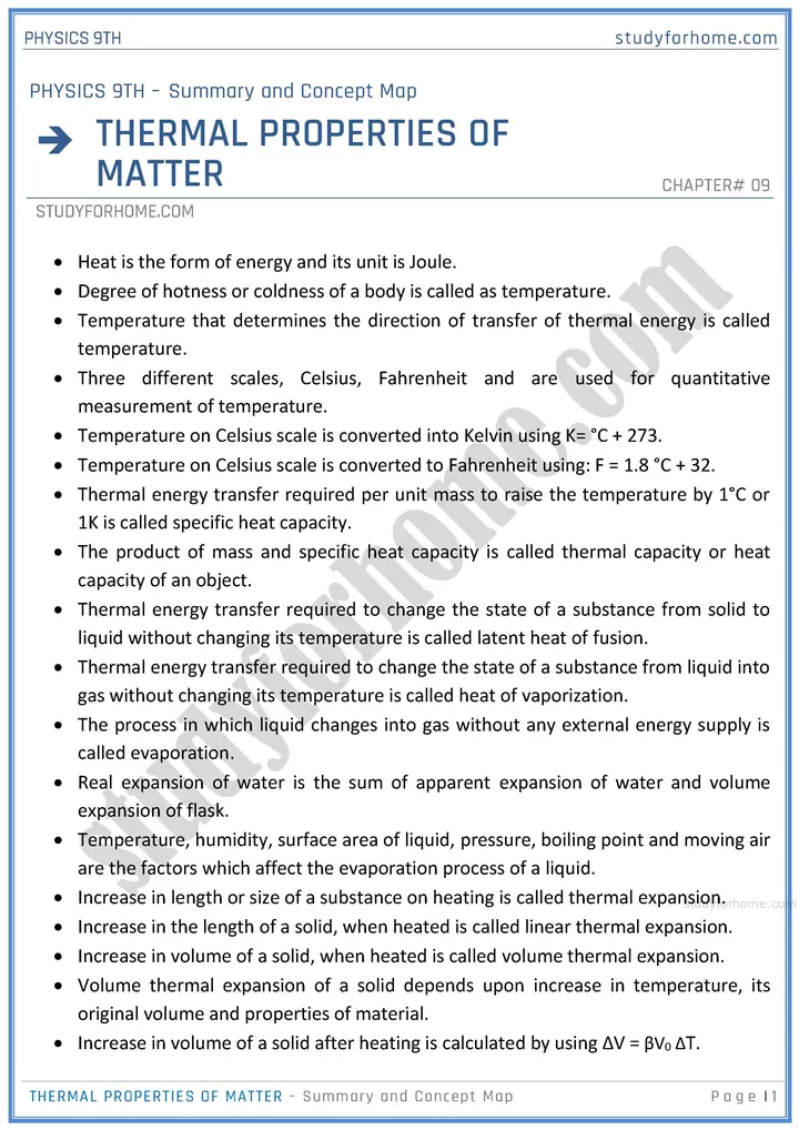 thermal-properties-of-matter-chapter-summary-and-concept-map-physics-class-9th