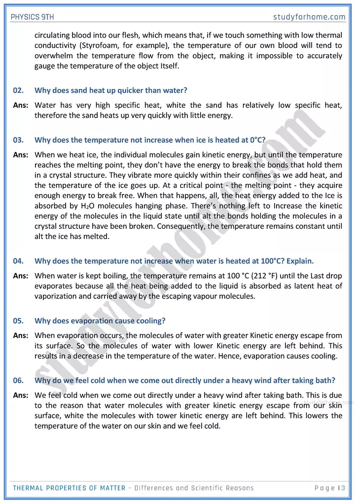 thermal properties of matter differences and scientific reasons physics class 9th 03