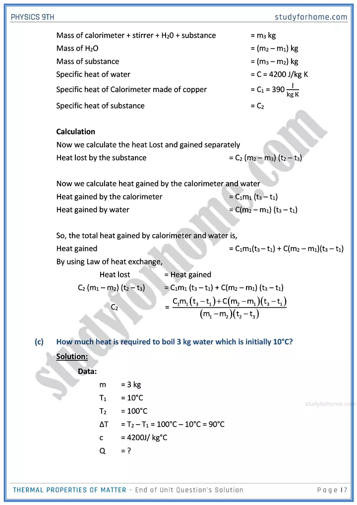 thermal properties of matter end of unit questions solution physics class 9th 07