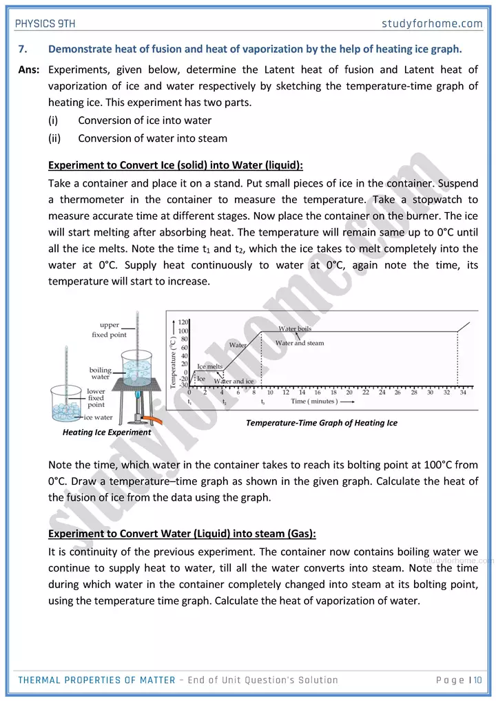 thermal properties of matter end of unit questions solution physics class 9th 10