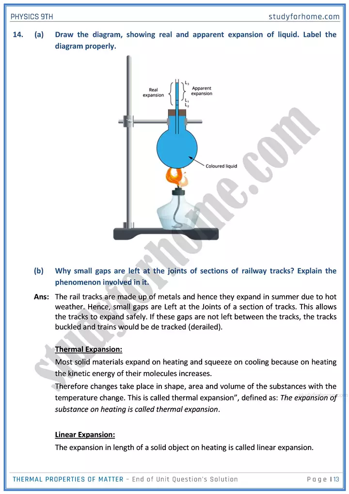 thermal properties of matter end of unit questions solution physics class 9th 13