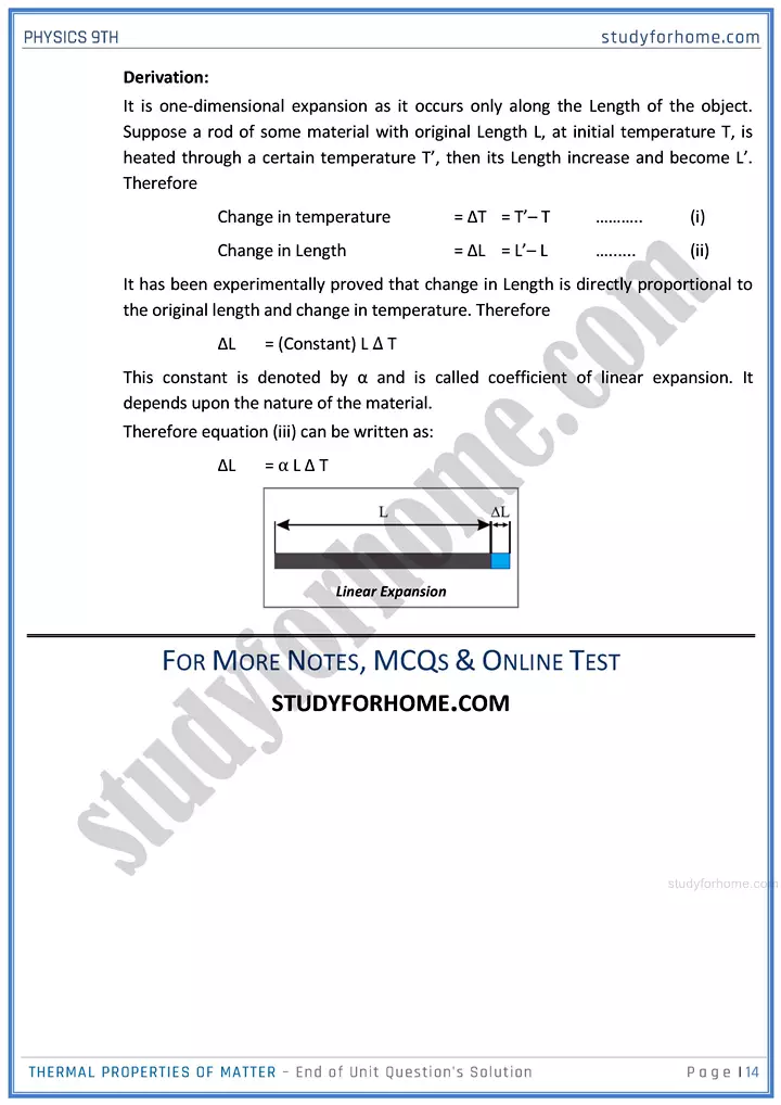 thermal properties of matter end of unit questions solution physics class 9th 14