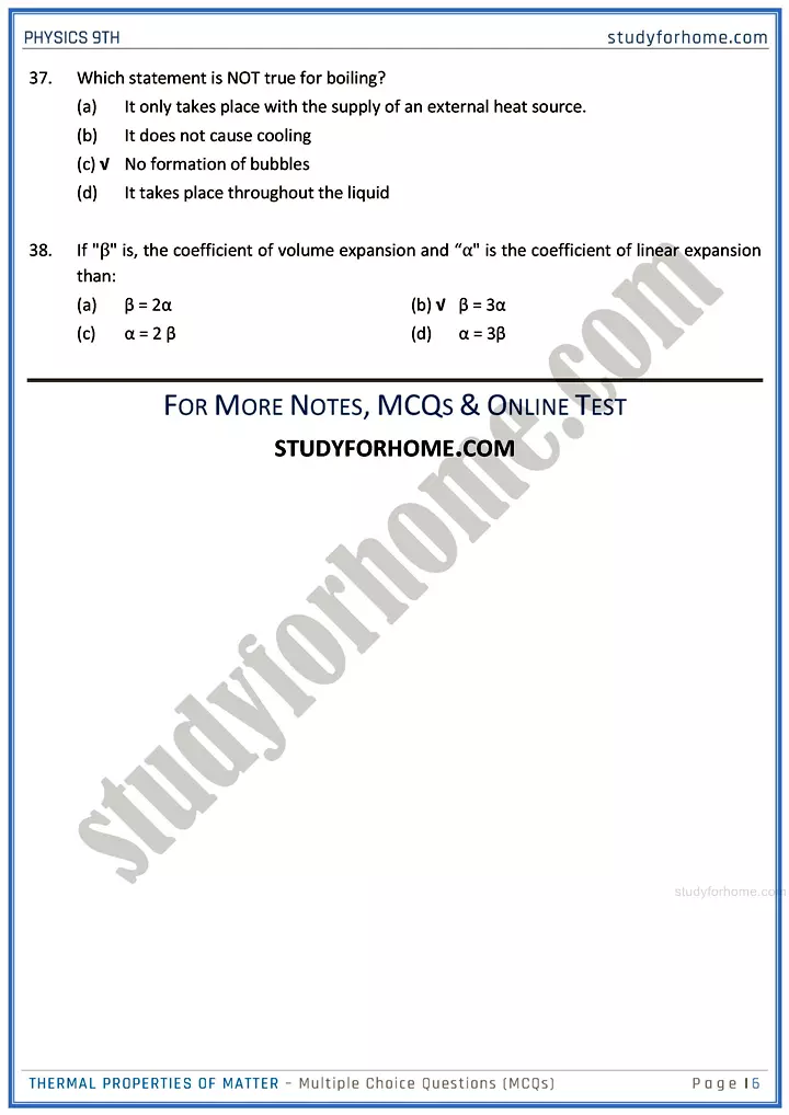 thermal properties of matter multiple choice questions physics class 9th 06