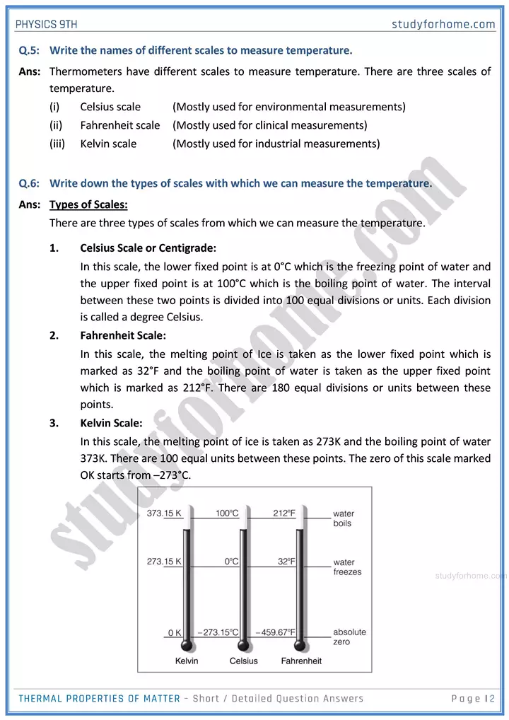 thermal properties of matter short and detailed answer questions physics class 9th 02