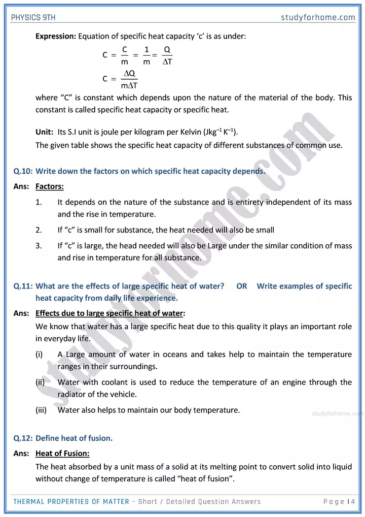 thermal properties of matter short and detailed answer questions physics class 9th 04