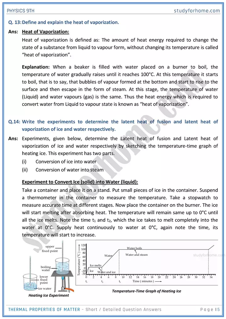 thermal properties of matter short and detailed answer questions physics class 9th 05