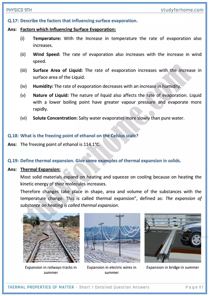 thermal properties of matter short and detailed answer questions physics class 9th 07