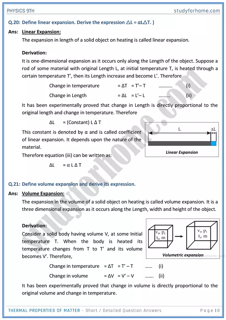 thermal properties of matter short and detailed answer questions physics class 9th 08