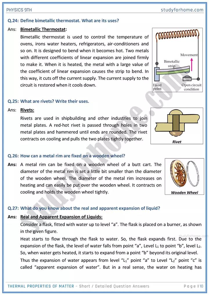 thermal properties of matter short and detailed answer questions physics class 9th 10